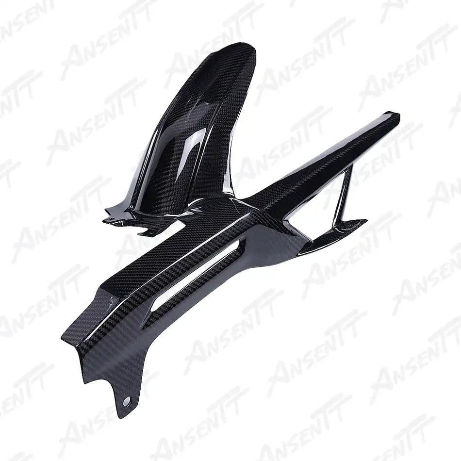 Carbon Fiber Rear Hugger with Chain Guard for BMW F900XR 2019-2024 - 2x2 Twill Glossy