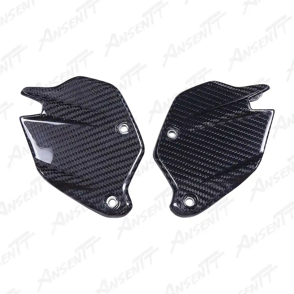 Carbon Fiber Rearset Heel Guards (Pair) for BMW F900XR 2020-2024 - 2x2 Twill Glossy