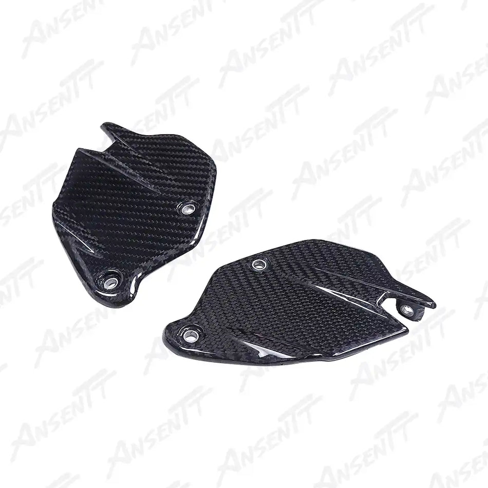 Carbon Fiber Rearset Heel Guards (Pair) for BMW F900XR 2020-2024 - 2x2 Twill Glossy