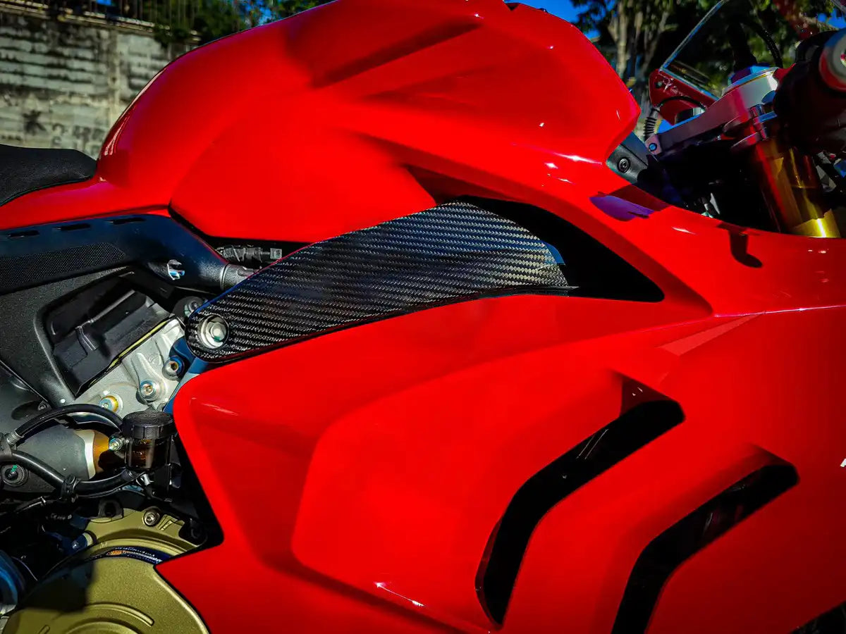 Carbon Fiber Frame Covers Protectors (Pair) for Ducati Panigale V4 V4S V4SP & Streetfighter V4 V4S V4SP 2018-2024 - 2x2 Twill Glossy