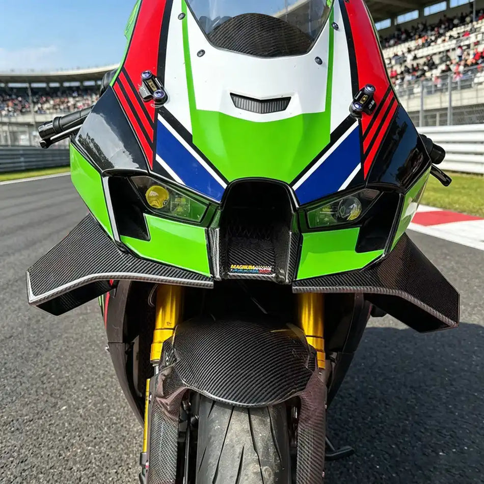 Carbon Fiber Front Aerodynamic Winglets (Pair) for Kawasaki Ninja ZX-10R 2021-2025 - 2x2 Twill Glossy