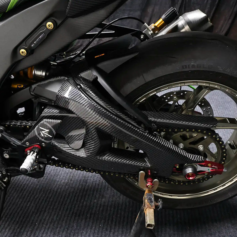 Carbon Fiber Rear Swingarm Cover for Kawasaki Ninja ZX-10R 2021-2025 - 2x2 Twill Glossy
