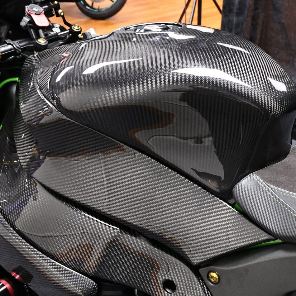 Carbon Fiber Front Side Tank Panels (Pair) for Kawasaki Ninja ZX-10R 2021-2025 - 2x2 Twill Glossy