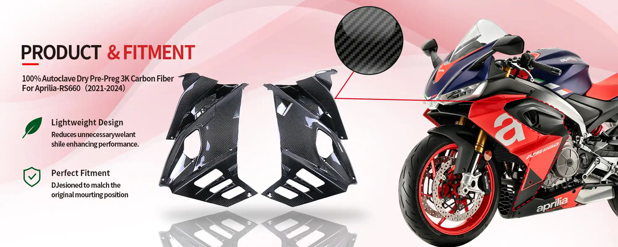 Carbon Fiber Side Infill Panels (Pair) for Aprilia RS660 2021-2024 - 2x2 Twill Glossy