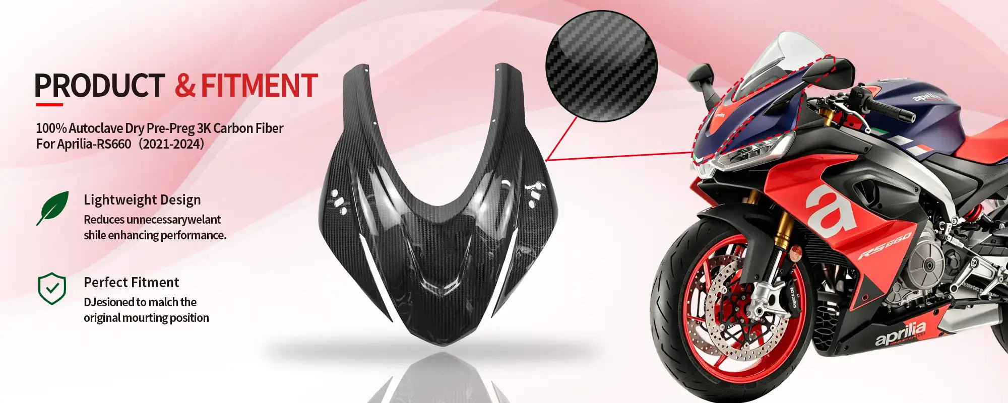 Carbon Fiber Front Upper Nose Fairing for Aprilia RS660 2021-2024 - 2x2 Twill Glossy