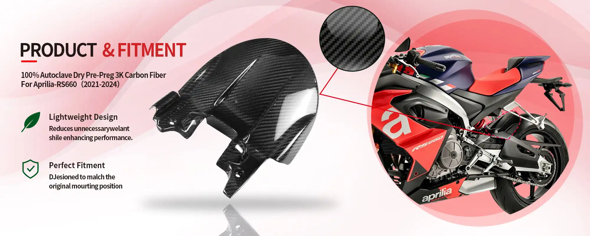 Carbon Fiber Rear Fender for Aprilia RS660 2021-2024 - 2x2 Twill Glossy