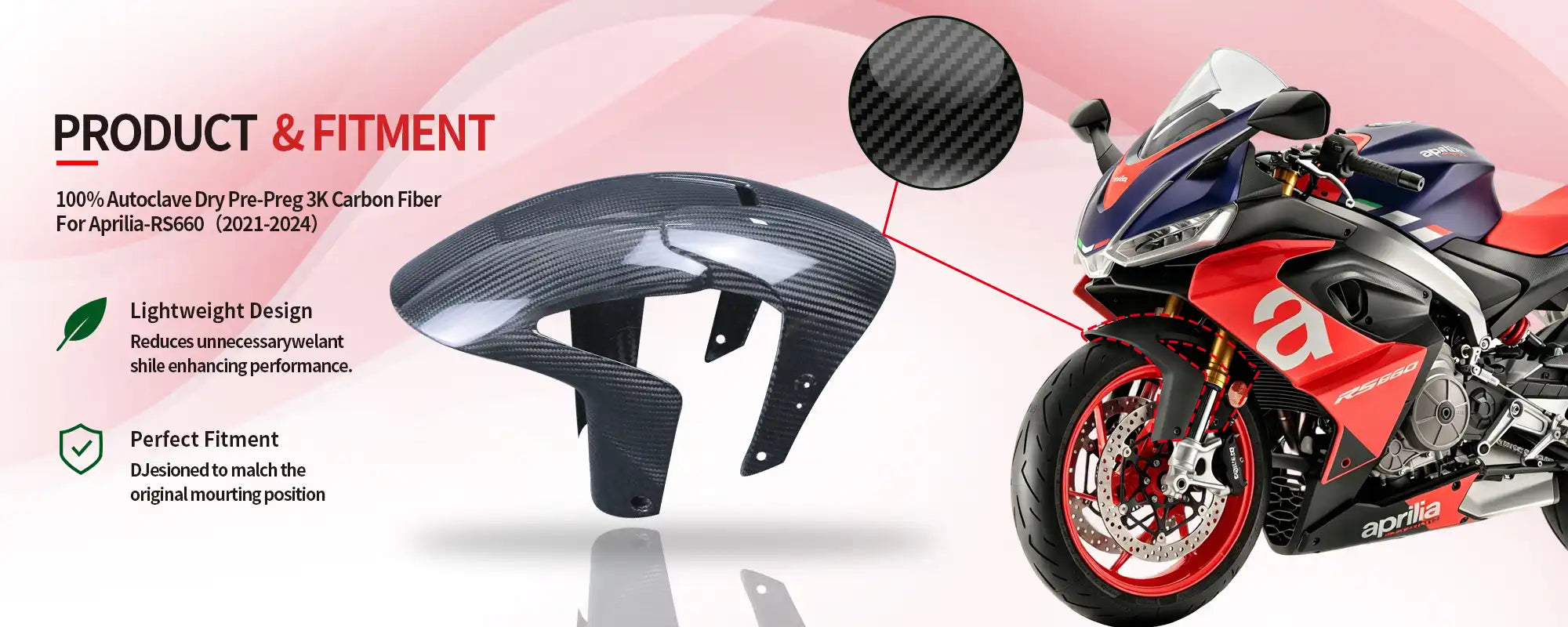 Carbon Fiber Front Fender for Aprilia RS660 2021-2024 - 2x2 Twill Glossy