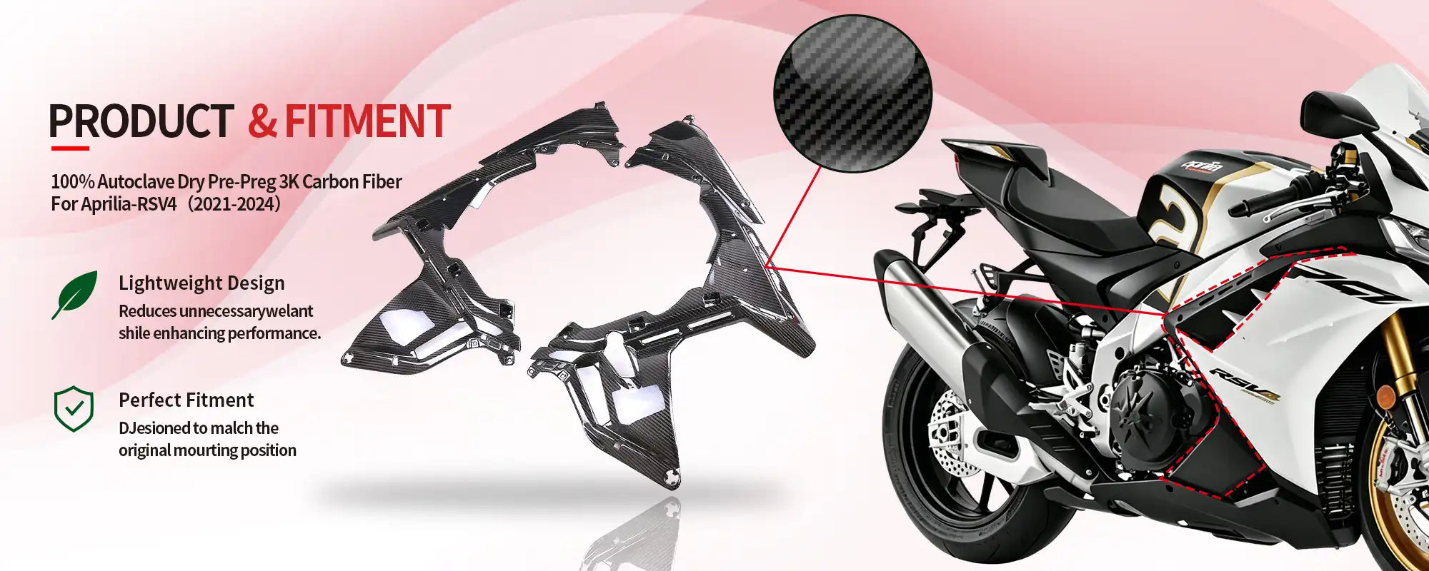 Carbon Fiber Side Infill Panels (Pair) for Aprilia RSV4 2021-2024 - 2x2 Twill Glossy
