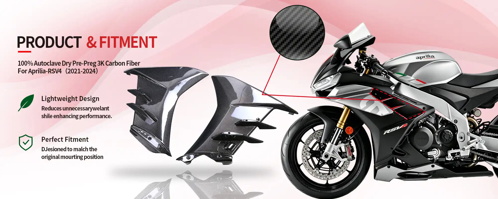 Carbon Fiber Side Fairing Panels (Pair) for Aprilia RSV4 2021-2024 - 2x2 Twill Glossy