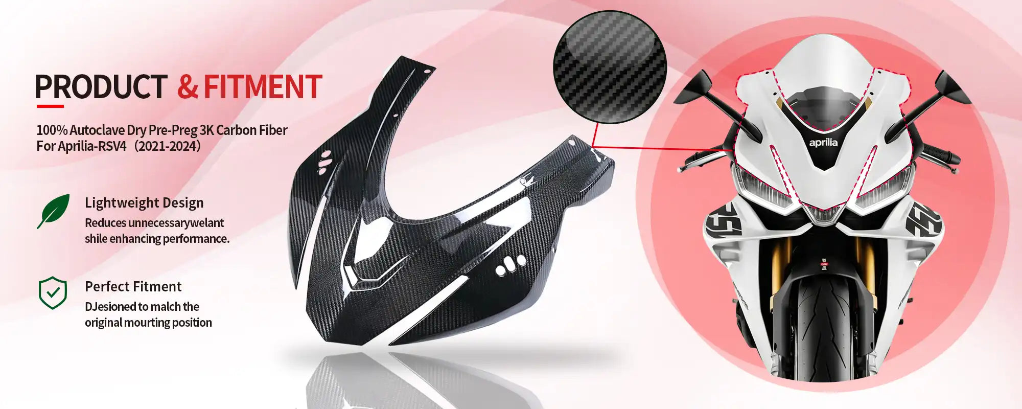 Carbon Fiber Front Upper Nose Fairing for Aprilia RSV4 2021-2024 - 2x2 Twill Glossy