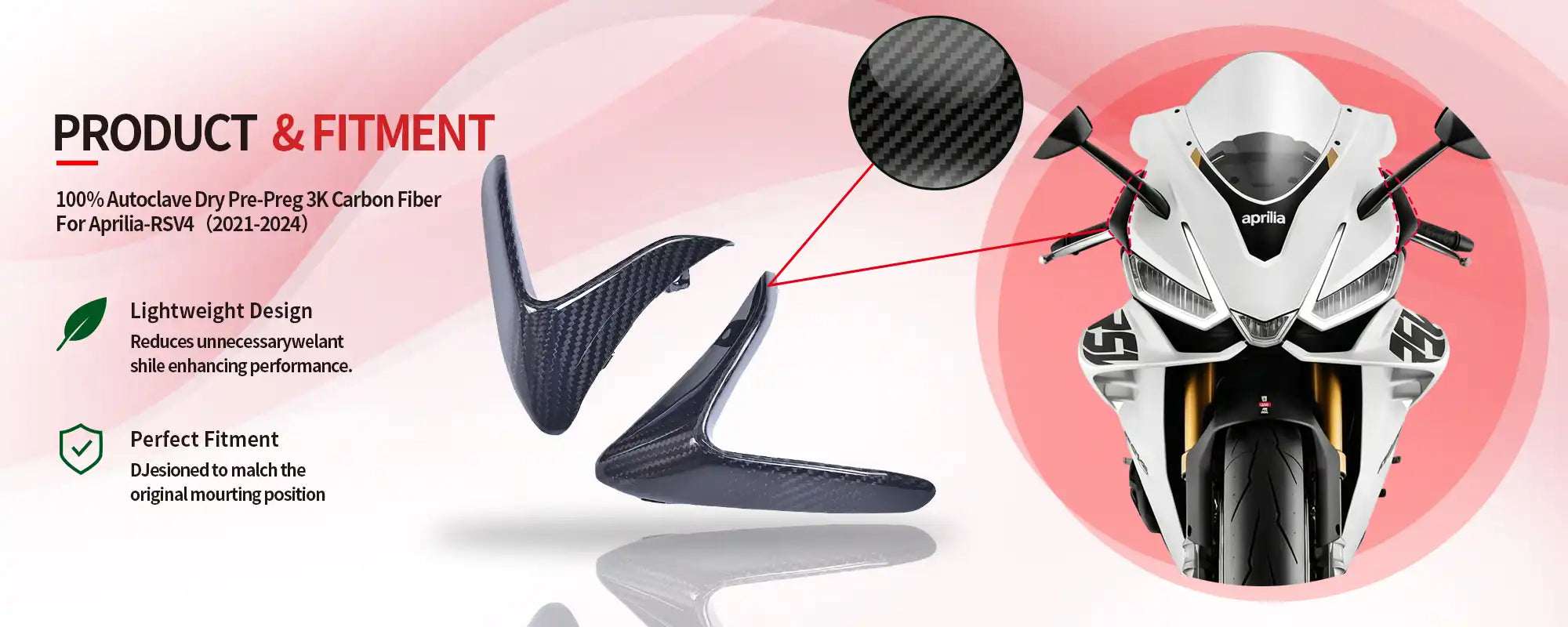 Carbon Fiber Front Upper Wind Deflectors (Pair) for Aprilia RSV4 2021-2024 - 2x2 Twill Glossy