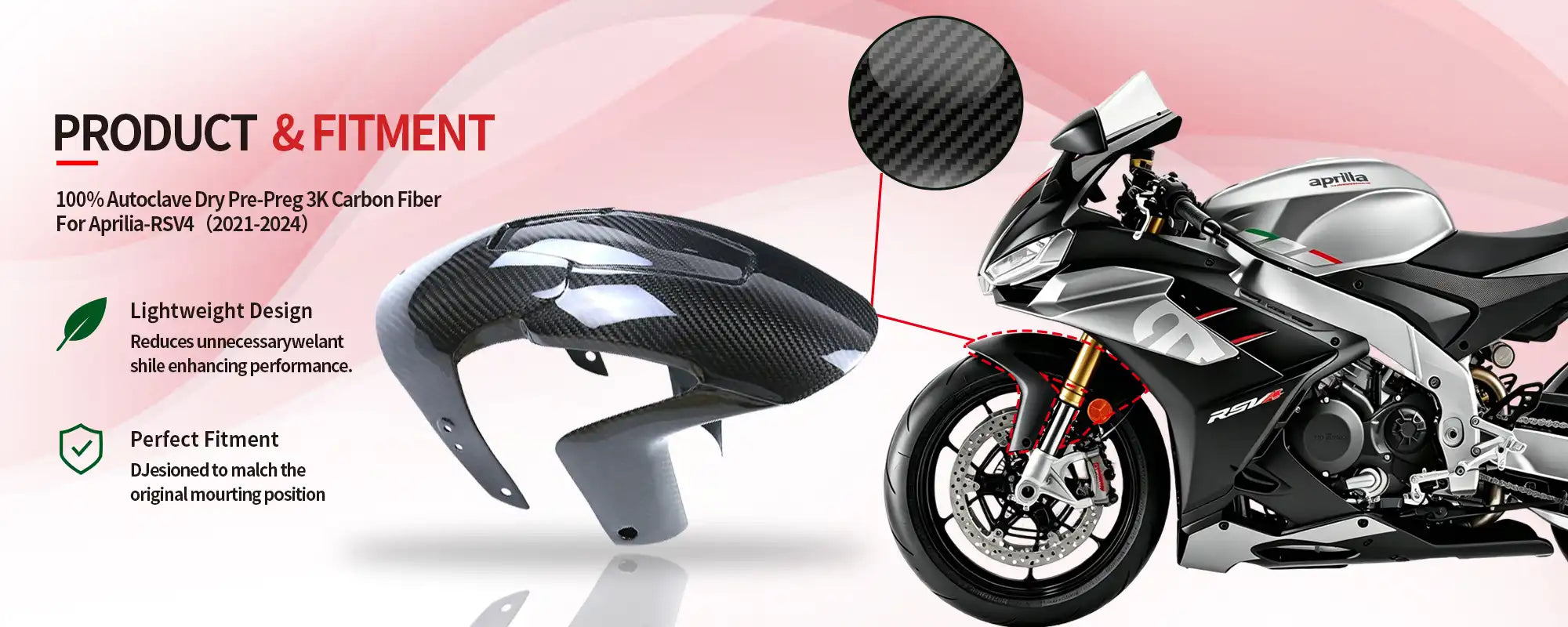 Carbon Fiber Front Fender for Aprilia RSV4 2021-2024 - 2x2 Twill Glossy