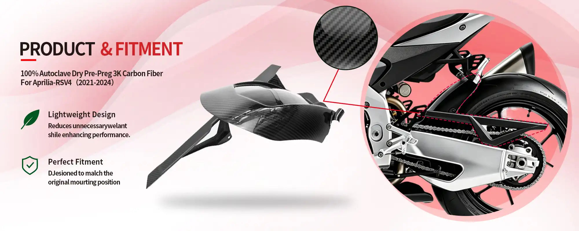 Carbon Fiber Rear Fender with Chain Guard for Aprilia RSV4 2021-2024 - 2x2 Twill Glossy