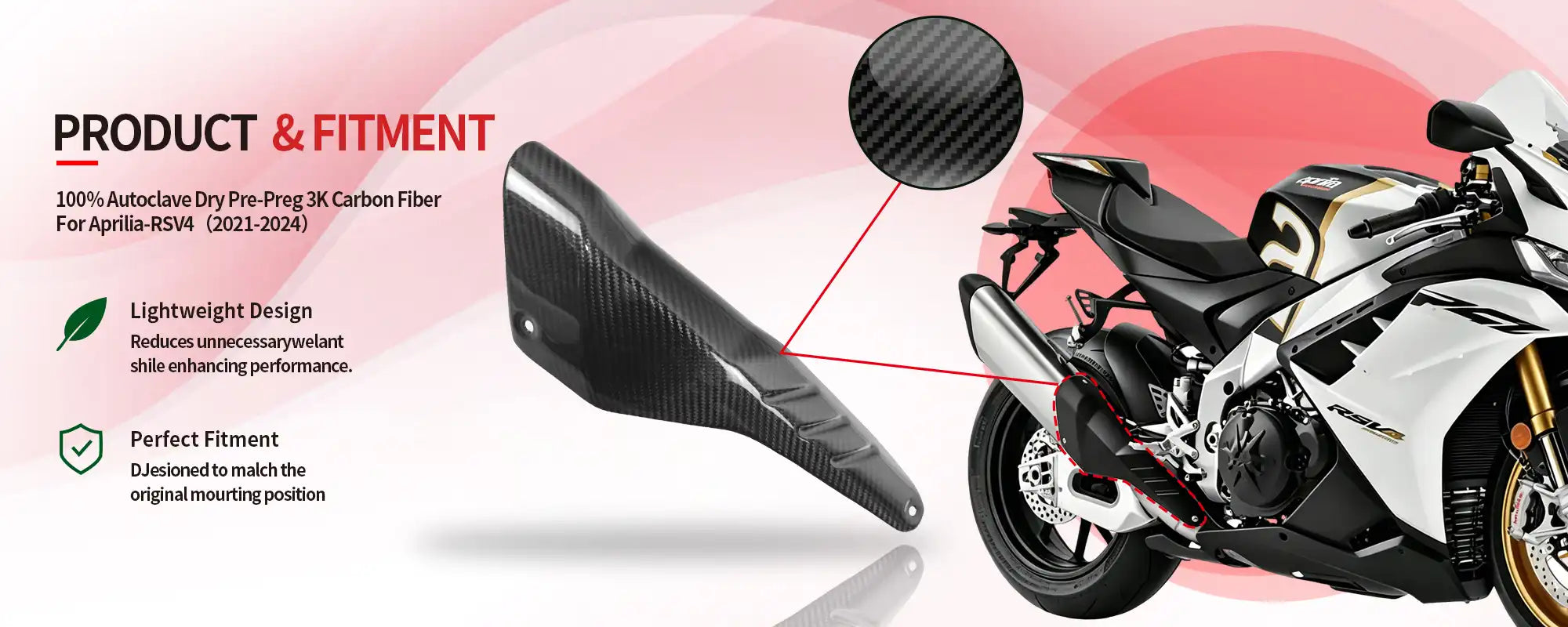Carbon Fiber Exhaust Heat Shield for Aprilia RSV4 2021-2024 - 2x2 Twill Glossy