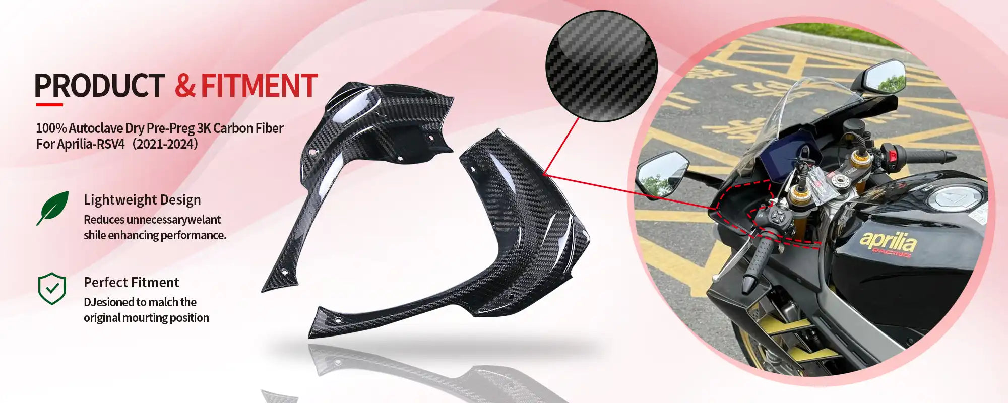 Carbon Fiber Front Inner Fairing Panels (Pair) for Aprilia RSV4 2021-2024 - 2x2 Twill Glossy