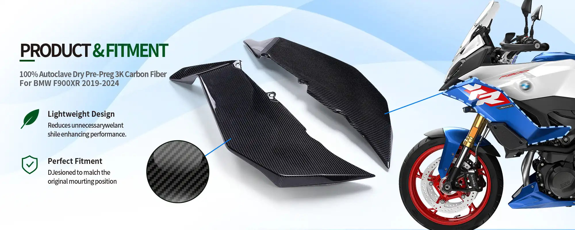 Carbon Fiber Front Upper Side Fairing Panels (Pair) for BMW F900XR 2019-2024 - 2x2 Twill Glossy