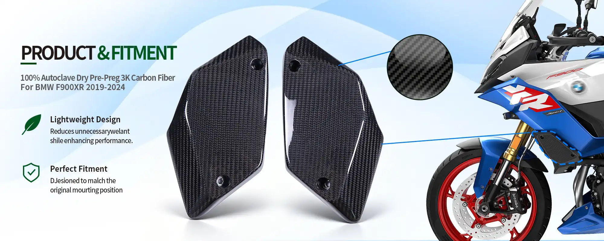 Carbon Fiber Radiator Side Fairing Panels (Pair) for BMW F900XR 2019-2024 - 2x2 Twill Glossy