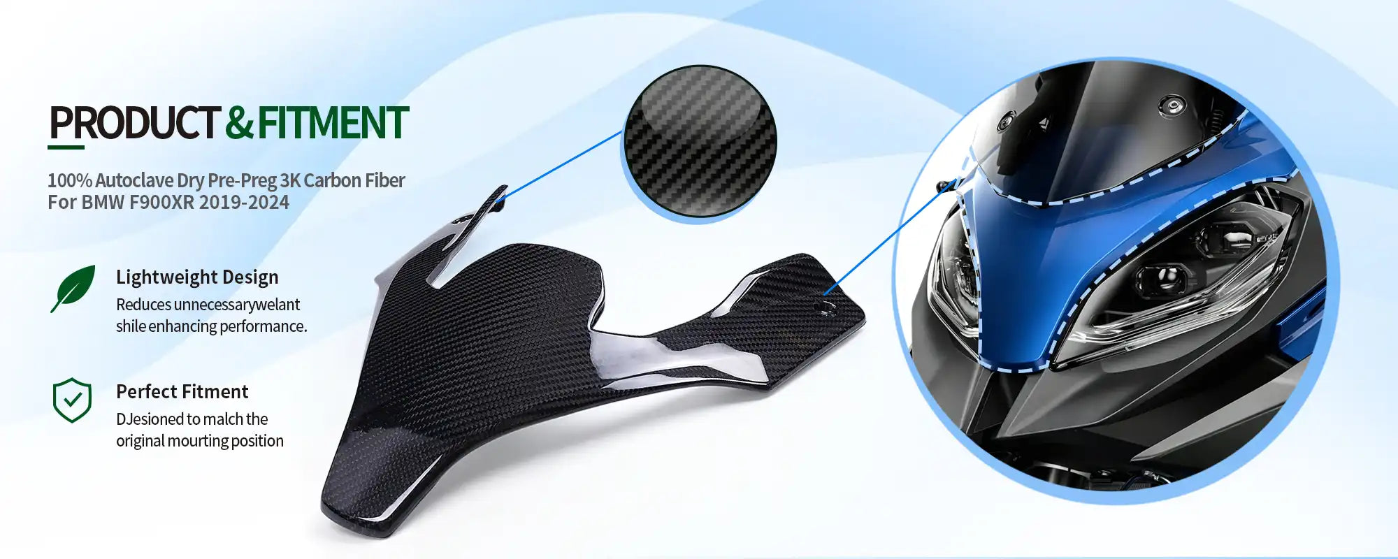 Carbon Fiber Front Fairing Upper Center Panel for BMW F900XR 2019-2024 - 2x2 Twill Glossy