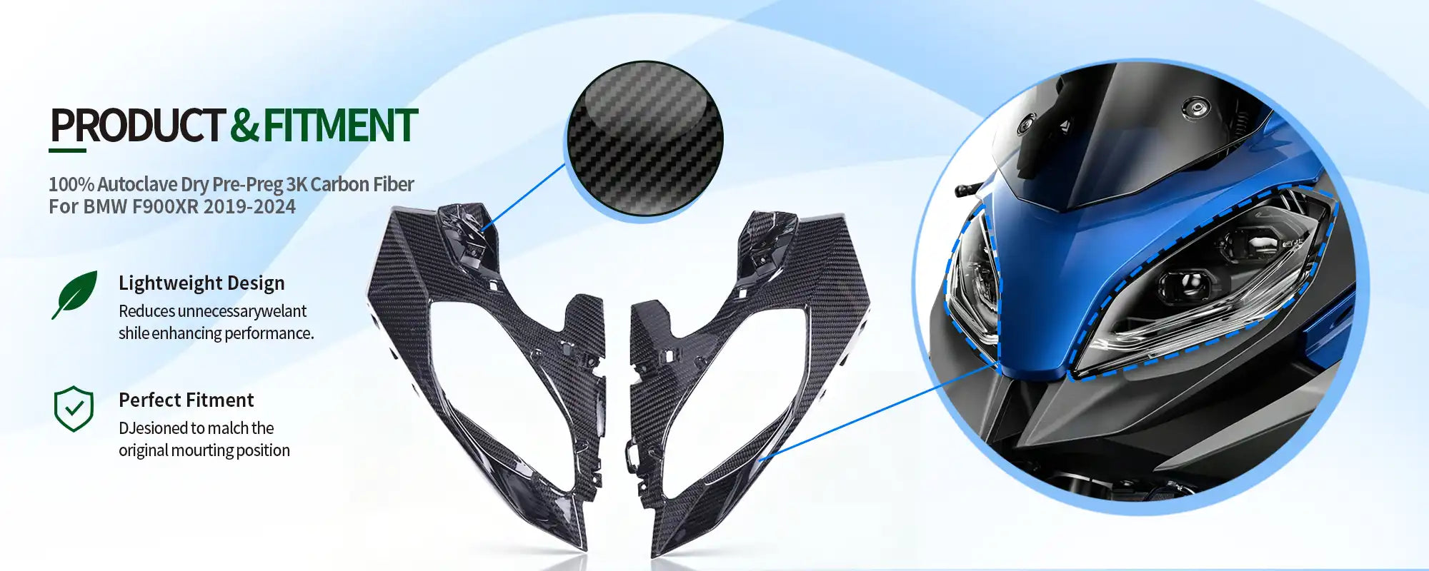 Carbon Fiber Headlight Surround Covers (Pair) for BMW F900XR 2019-2024 - 2x2 Twill Glossy