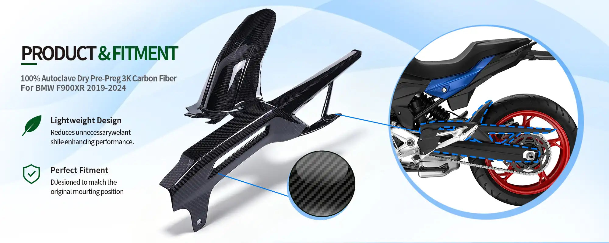 Carbon Fiber Rear Hugger with Chain Guard for BMW F900XR 2019-2024 - 2x2 Twill Glossy