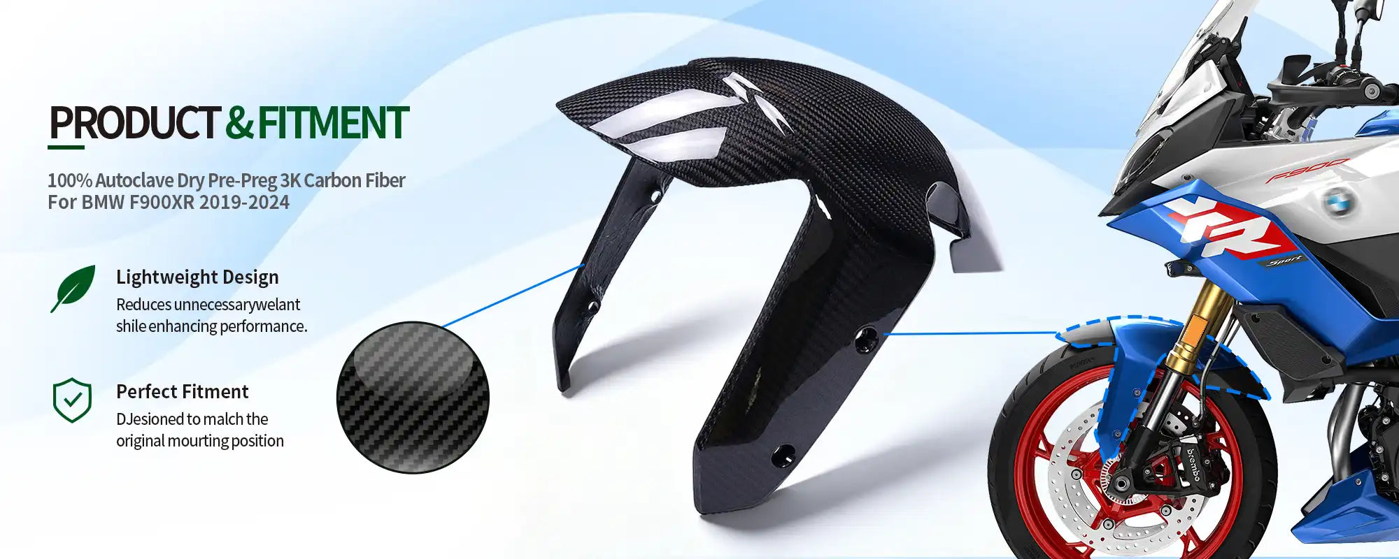 Carbon Fiber Front Fender for BMW F900XR 2019-2024 - 2x2 Twill Glossy
