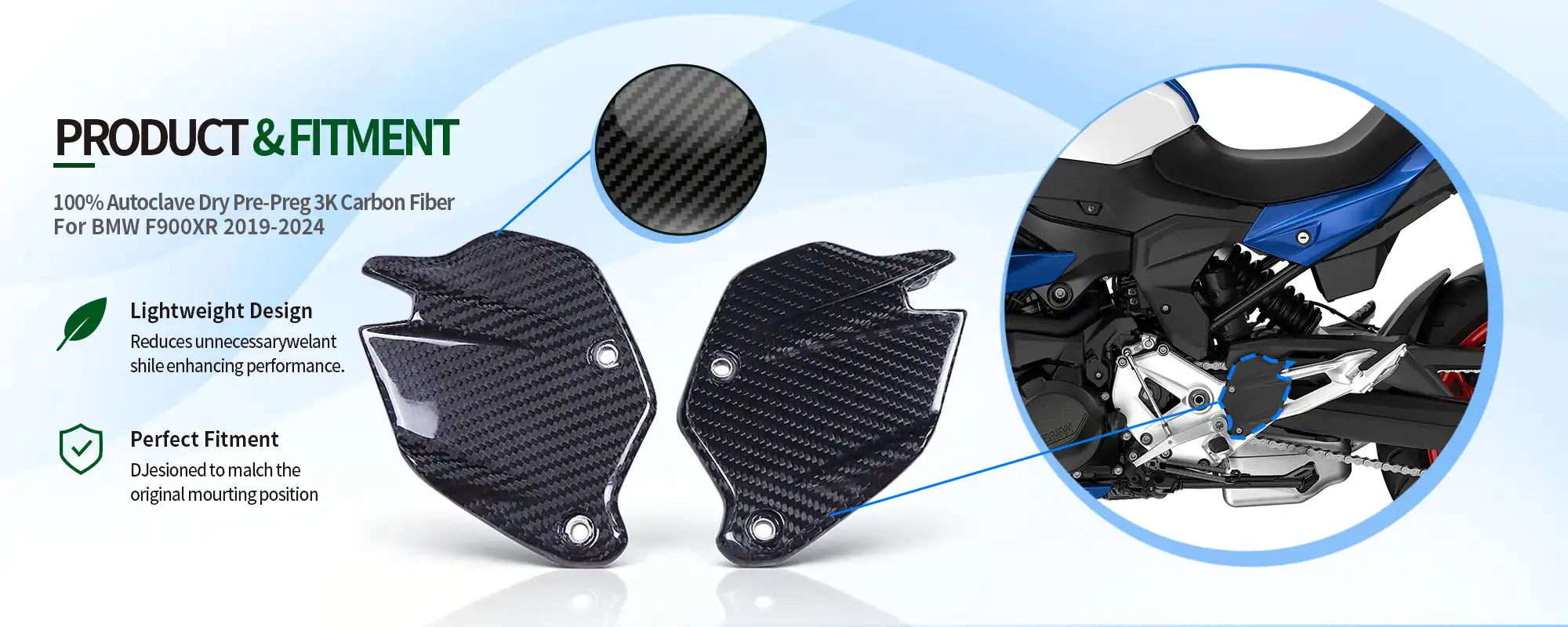 Carbon Fiber Rearset Heel Guards (Pair) for BMW F900XR 2020-2024 - 2x2 Twill Glossy