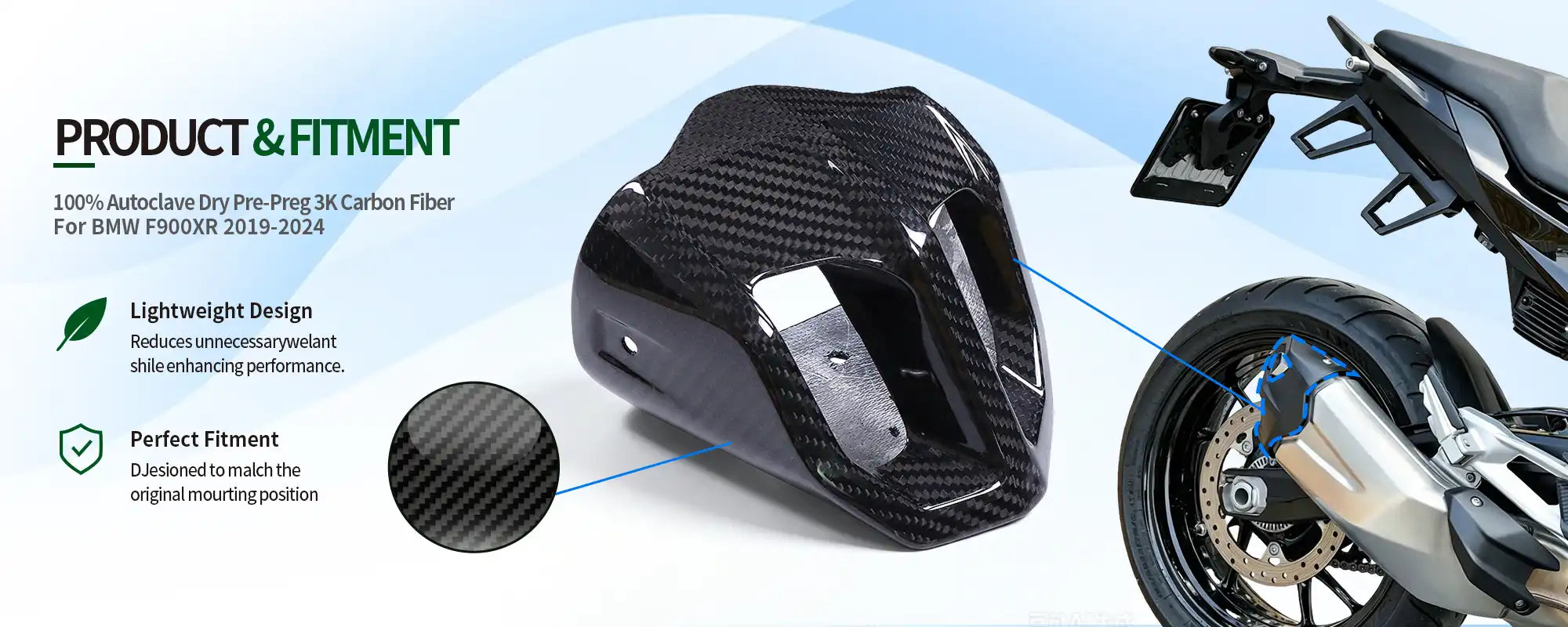 Carbon Fiber Rear Exhaust Heat Shield for BMW F900XR 2019-2024 - 2x2 Twill Glossy