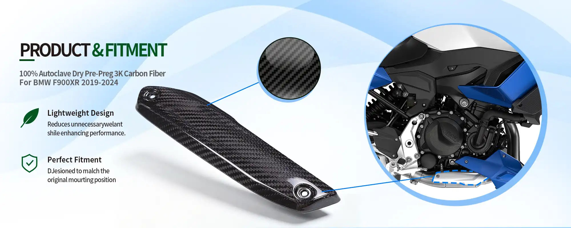 Carbon Fiber Front Exhaust Heat Shield for BMW F900XR 2019-2024 - 2x2 Twill Glossy