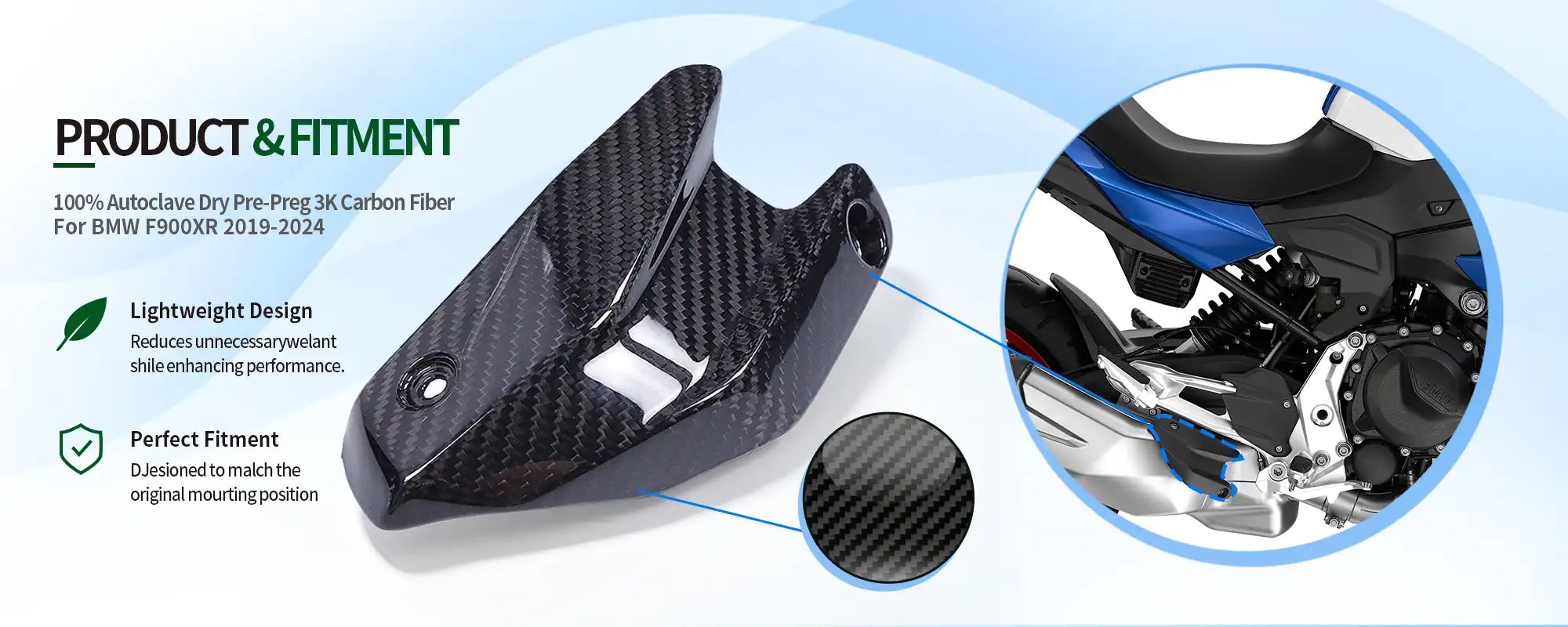 Carbon Fiber Mid Exhaust Heat Shield for BMW F900XR 2019-2024 - 2x2 Twill Glossy