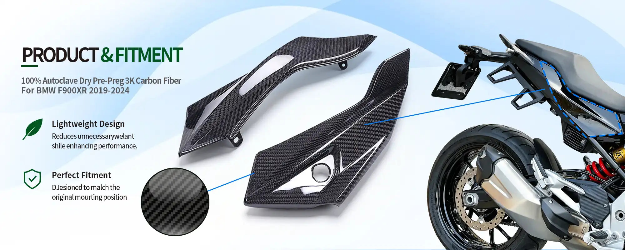 Carbon Fiber Rear Tail Side Fairings (Pair) for BMW F900XR 2019-2024 - 2x2 Twill Glossy