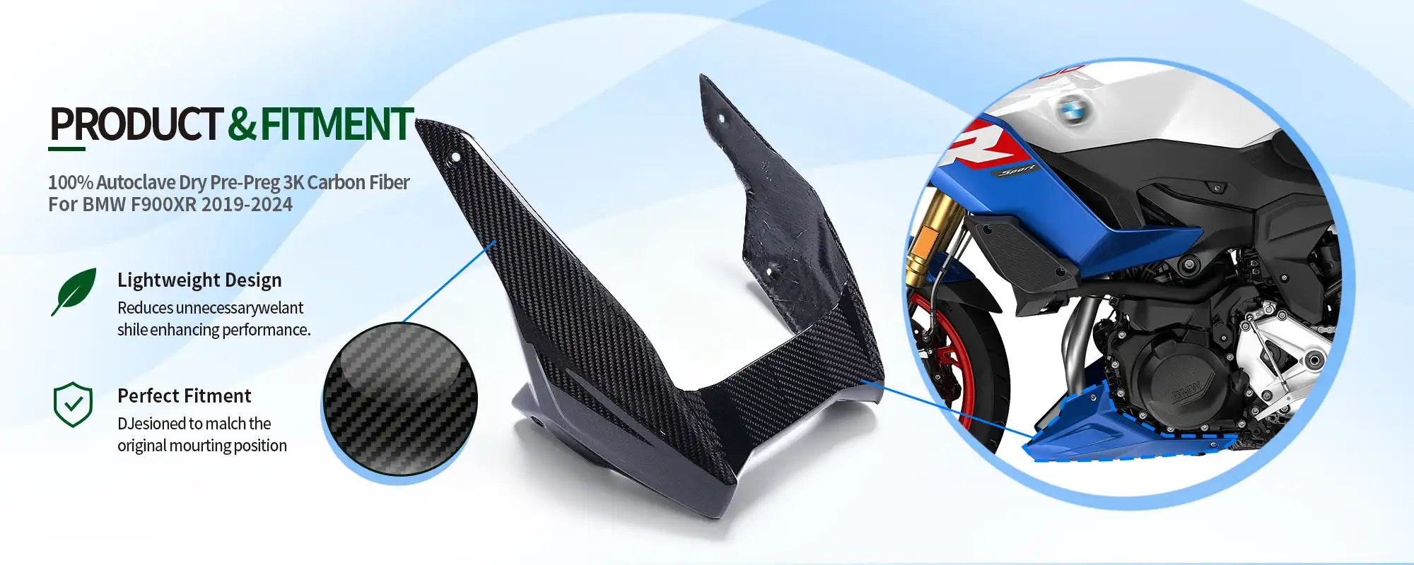 Carbon Fiber Lower Bellypan Fairing for BMW F900XR 2019-2024 - 2x2 Twill Glossy