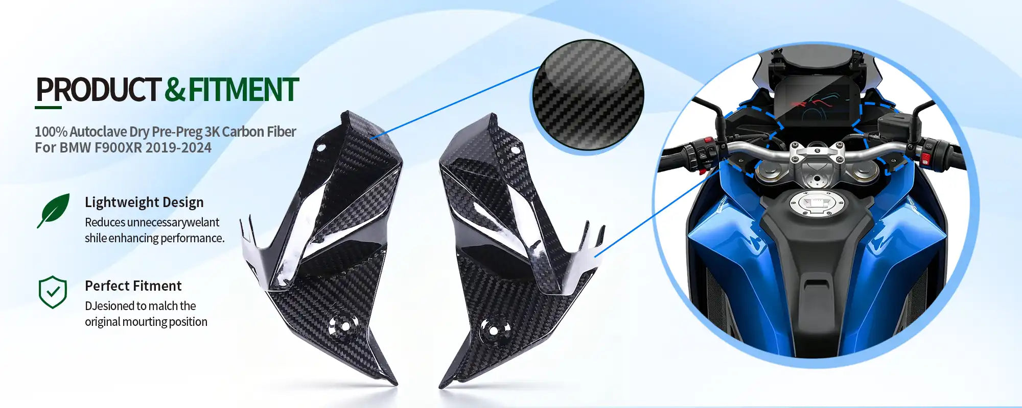 Carbon Fiber Dashboard Side Panels (Pair) for BMW F900XR 2019-2024 - 2x2 Twill Glossy