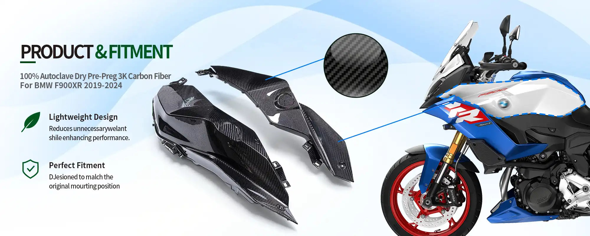 Carbon Fiber Front Fuel Tank Side Fairings (Pair) for BMW F900XR 2019-2024 - 2x2 Twill Glossy