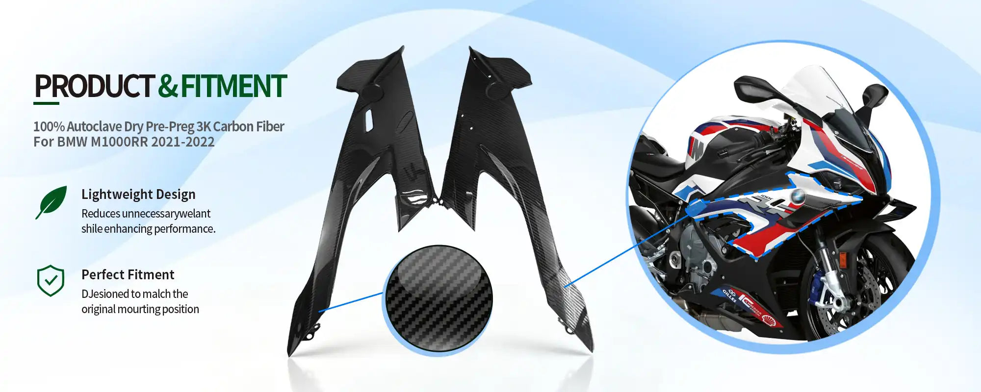 Carbon Fiber Side Fairing Panels (Pair) for BMW M1000RR 2021-2022 - 2x2 Twill Glossy