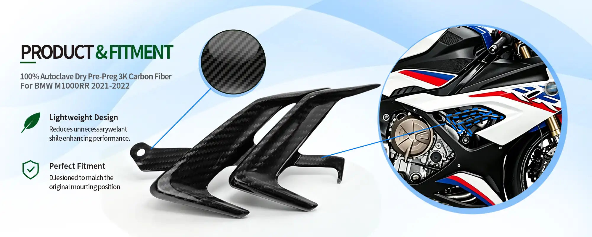 Carbon Fiber Right Side Air Outlet Cover for BMW M1000RR 2021-2022 - 2x2 Twill Glossy
