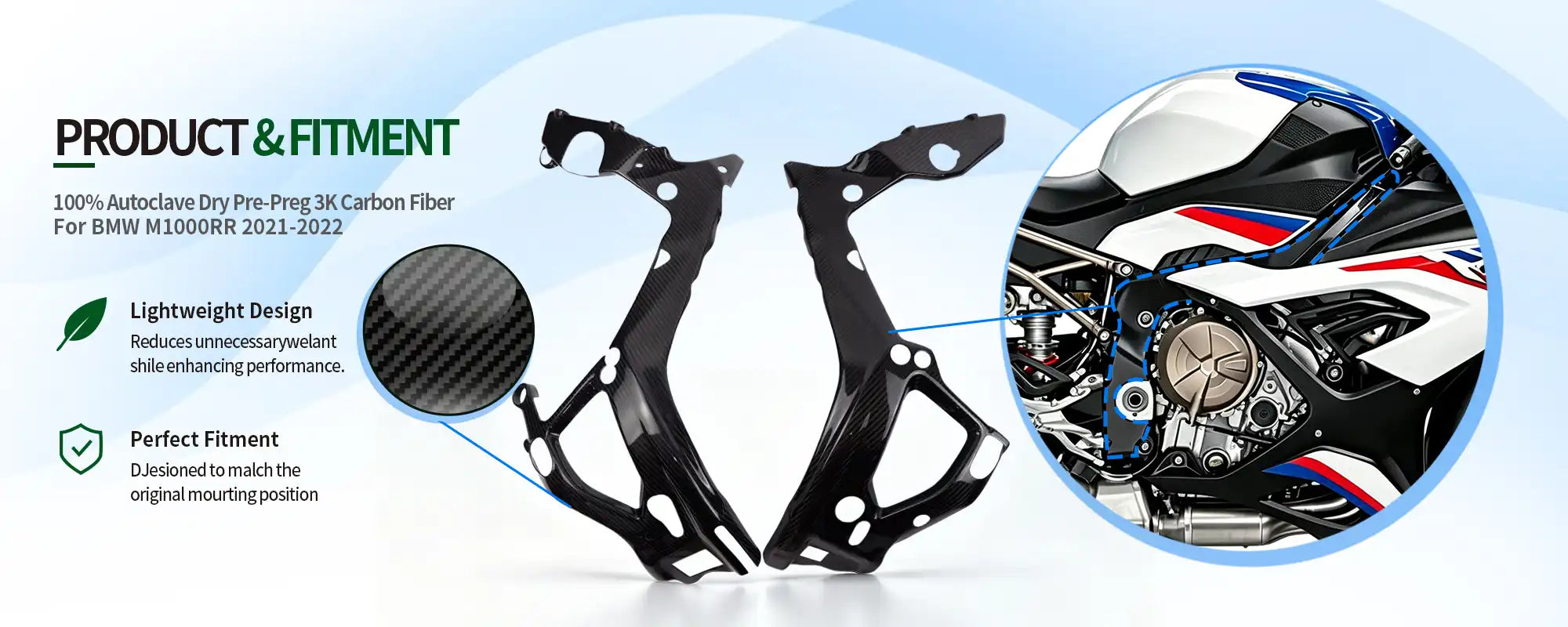 Carbon Fiber Frame Covers (Pair) for BMW M1000RR 2021-2022 - 2x2 Twill Glossy