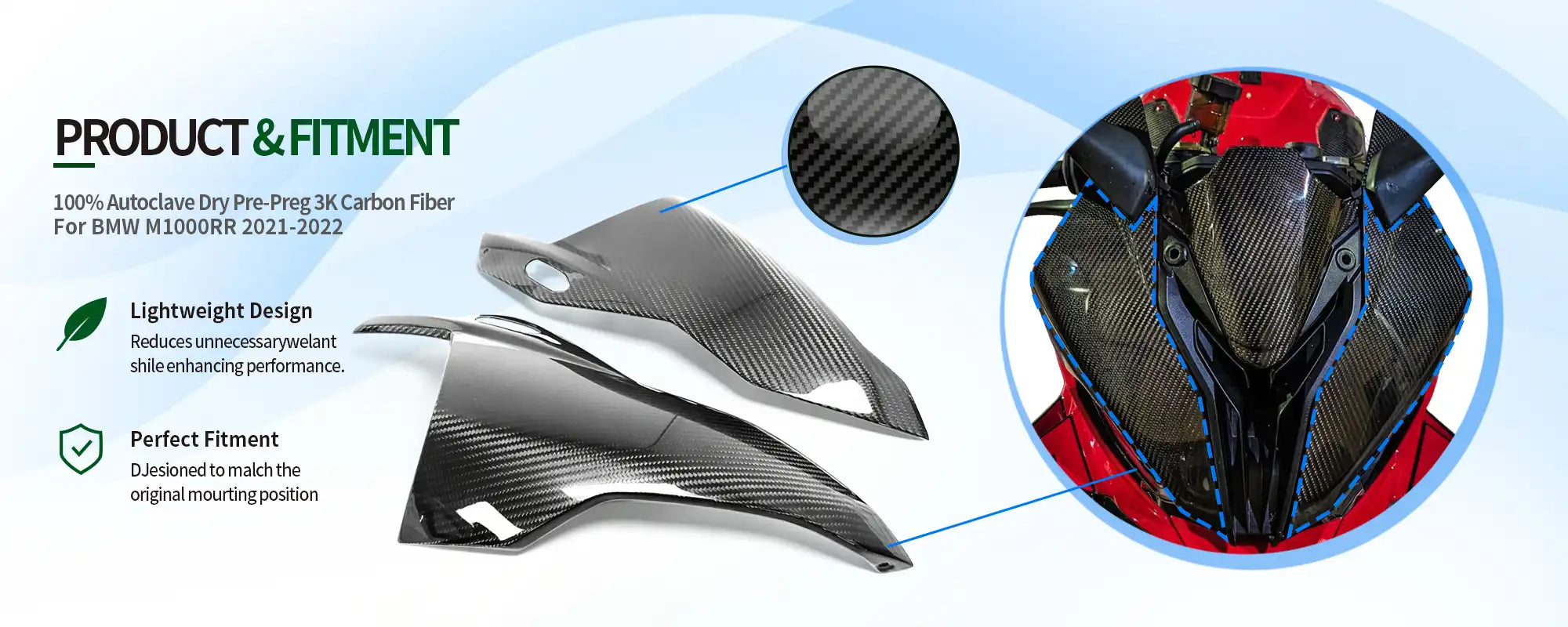 Carbon Fiber Front Nose Upper Side Fairing Panels (Pair) for BMW M1000RR 2021-2022 - 2x2 Twill Glossy