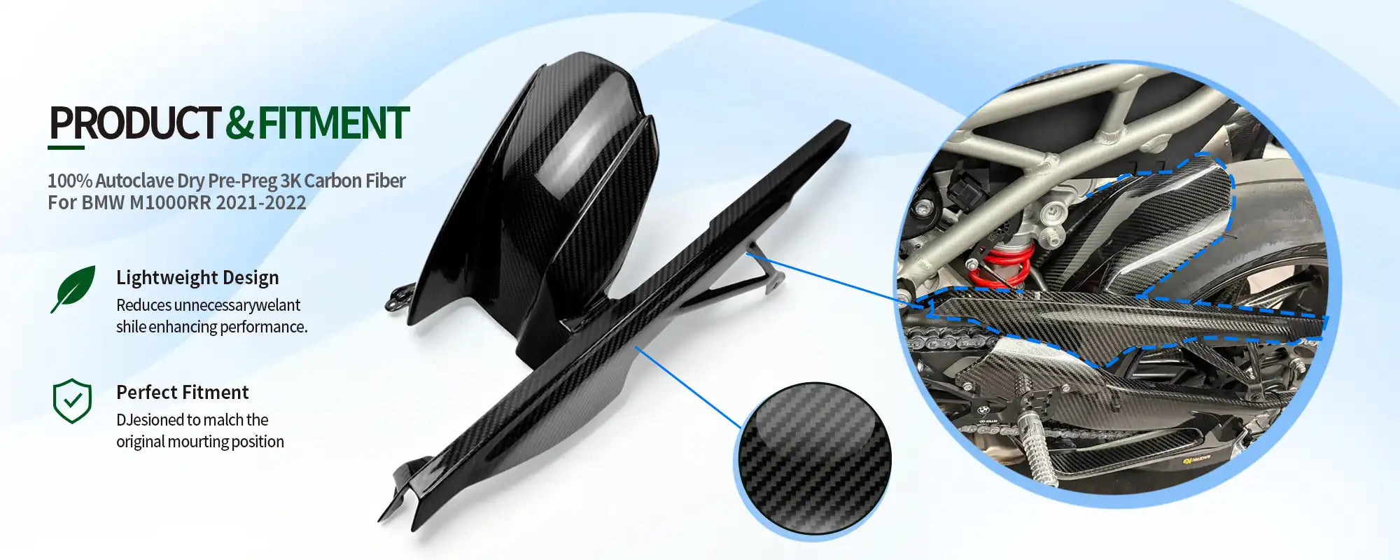Carbon Fiber Rear Hugger for BMW M1000RR 2021-2022 - 2x2 Twill Glossy