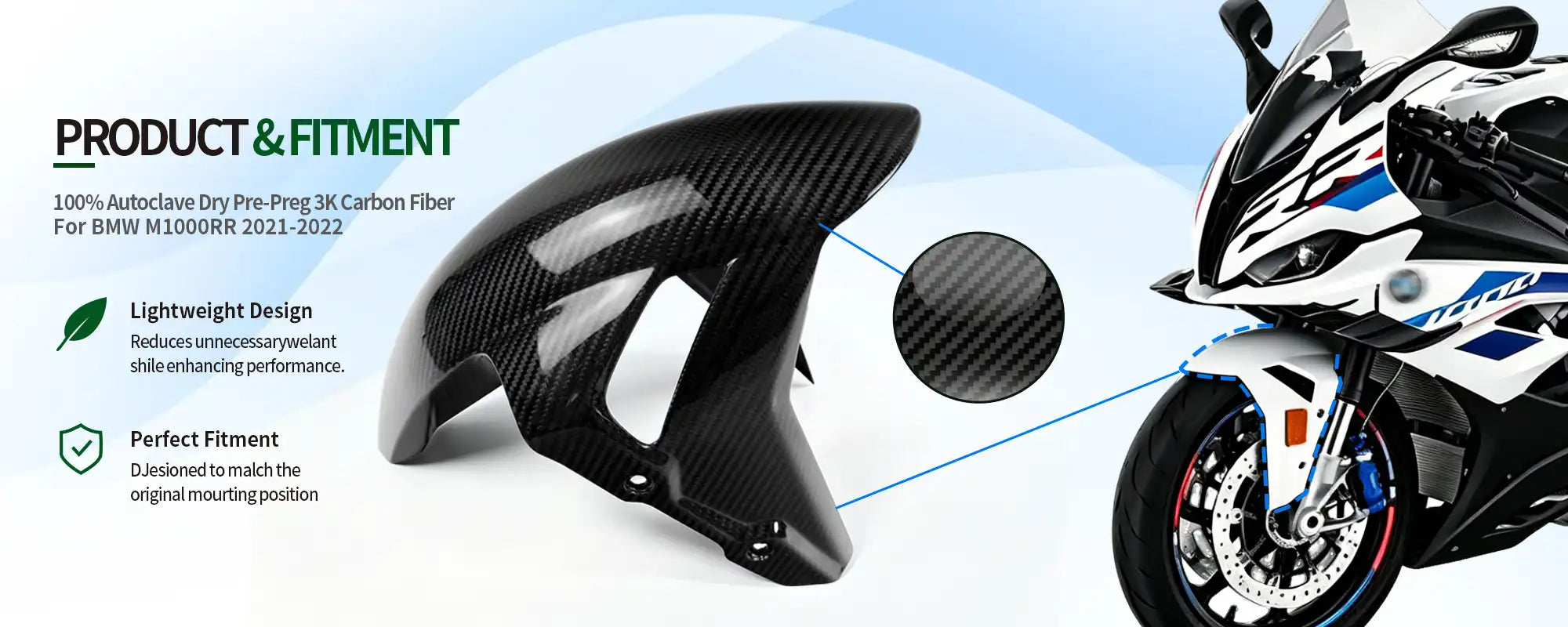 Carbon Fiber Front Fender for BMW M1000RR 2021-2022 - 2x2 Twill Glossy