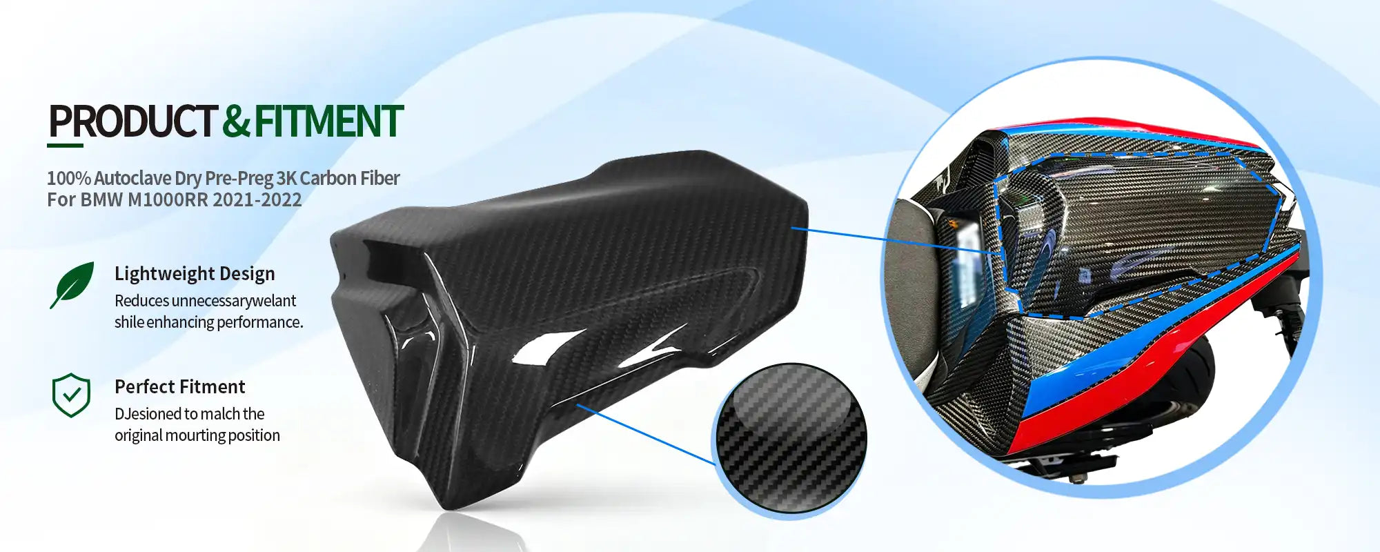 Carbon Fiber Rear Seat Cowl Cover for BMW M1000RR 2021-2022 - 2x2 Twill Glossy