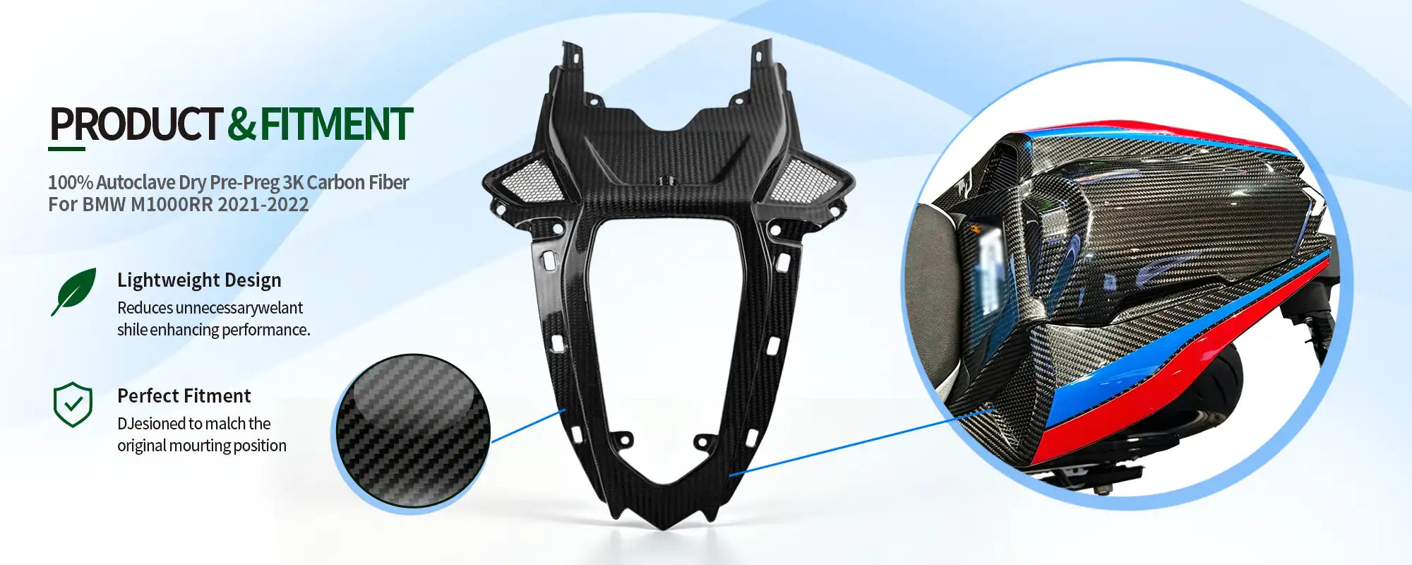 Carbon Fiber Tail Center Panel (Passenger Version) for BMW M1000RR 2021-2022 - 2x2 Twill Glossy