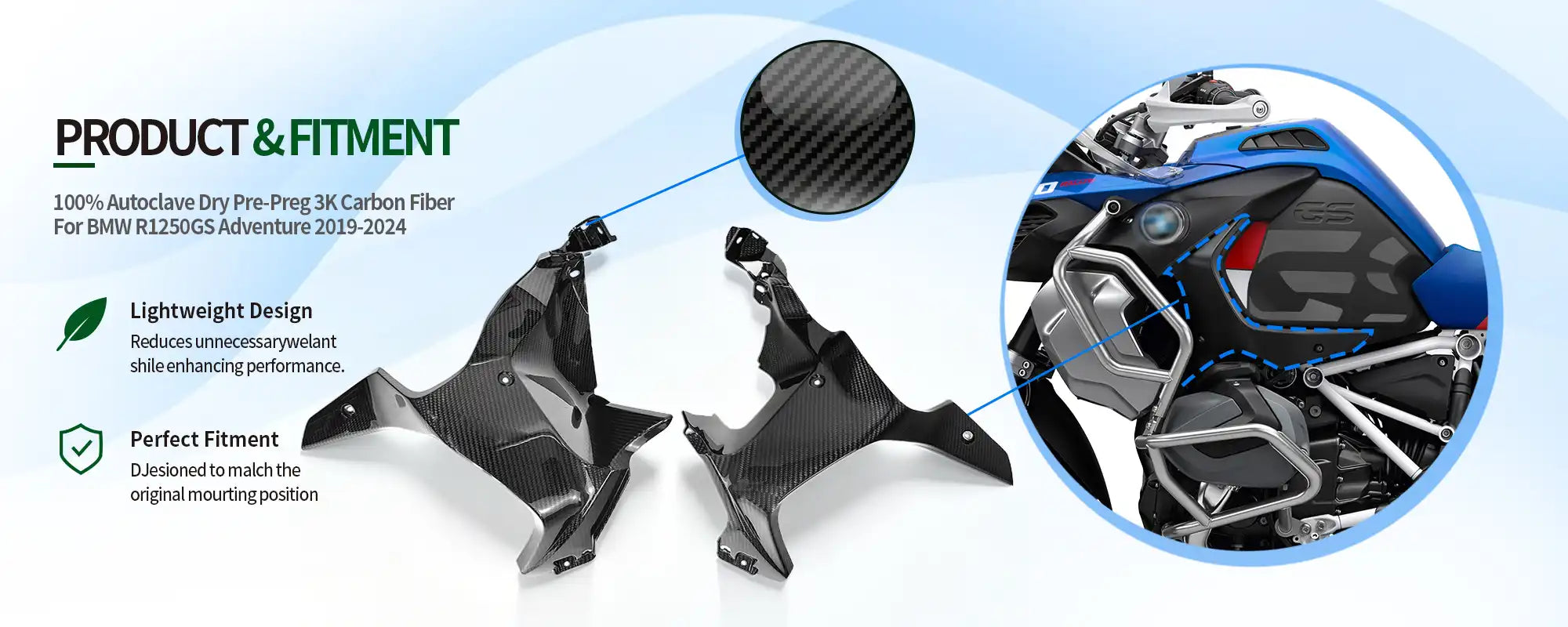 Carbon Fiber Tank Air Vent Covers (Pair) for BMW R1250GS Adventure 2019-2024 - 2x2 Twill Glossy