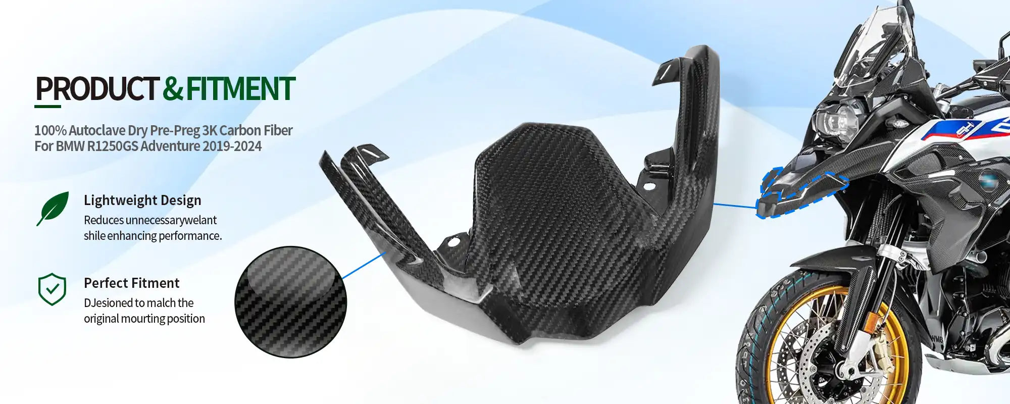 Carbon Fiber Front Beak Extension for BMW R1250GS Adventure 2019-2024 - 2x2 Twill Glossy