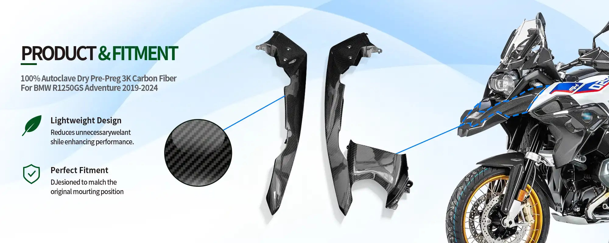 Carbon Fiber Front Beak Upper Side Panels (Pair) for BMW R1250GS Adventure 2019-2024 - 2x2 Twill Glossy