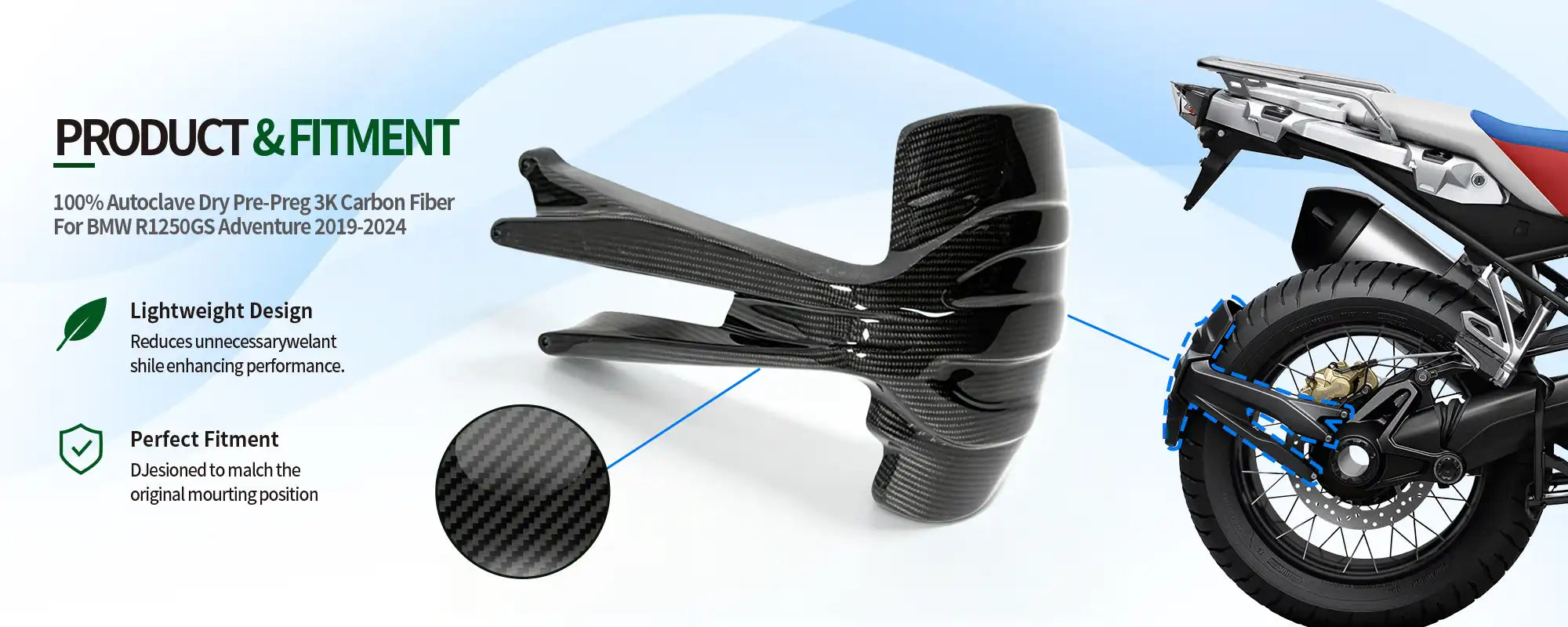 Carbon Fiber Rear Splash Guard for BMW R1250GS Adventure 2019-2024 - 2x2 Twill Glossy