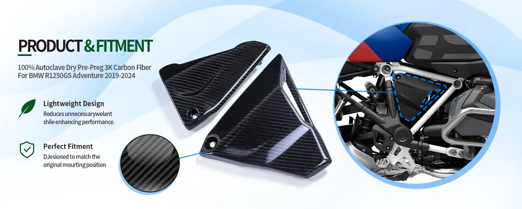Carbon Fiber Frame Triangle Side Covers (Pair) for BMW R1250GS Adventure 2019-2024 - 2x2 Twill Glossy