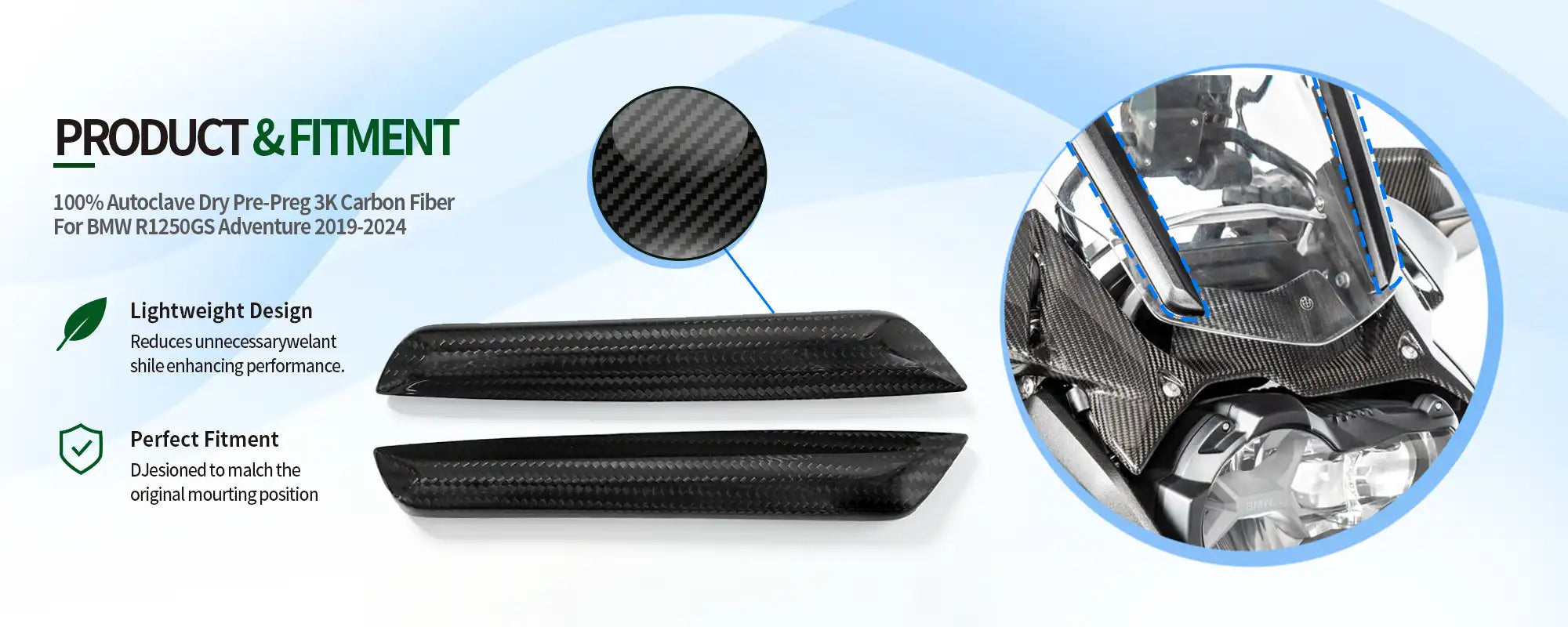 Carbon Fiber Windshield Upper Side Deflector Flaps (Pair) for BMW R1250GS Adventure 2019-2024 - 2x2 Twill Glossy