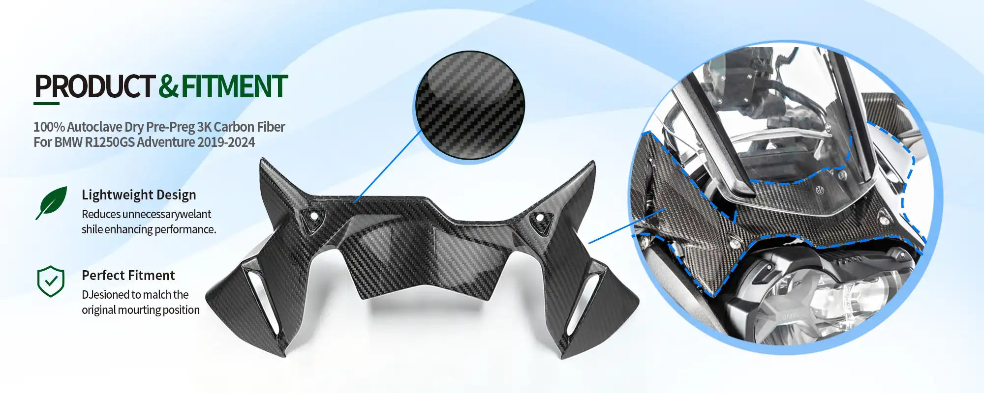 Carbon Fiber Instrument Cockpit Wind Protector Cover for BMW R1250GS  Adventure 2019-2024 - 2x2 Twill Glossy