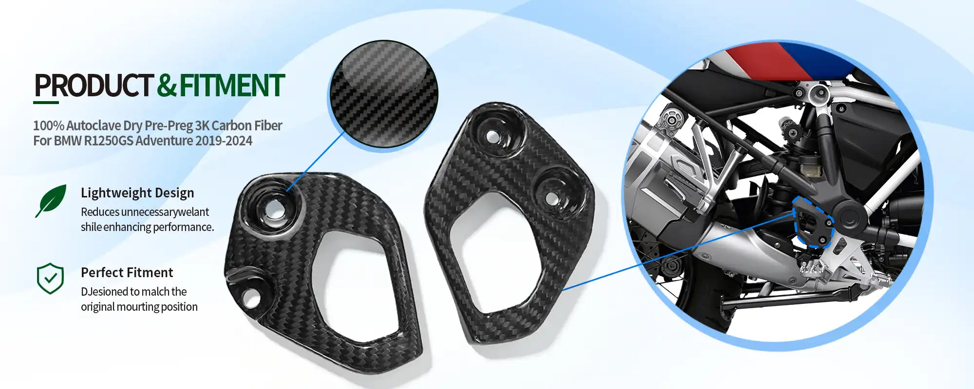 Carbon Fiber Frame Heel Guards (Pair) for BMW R1250GS  Adventure 2019-2024 - 2x2 Twill Glossy