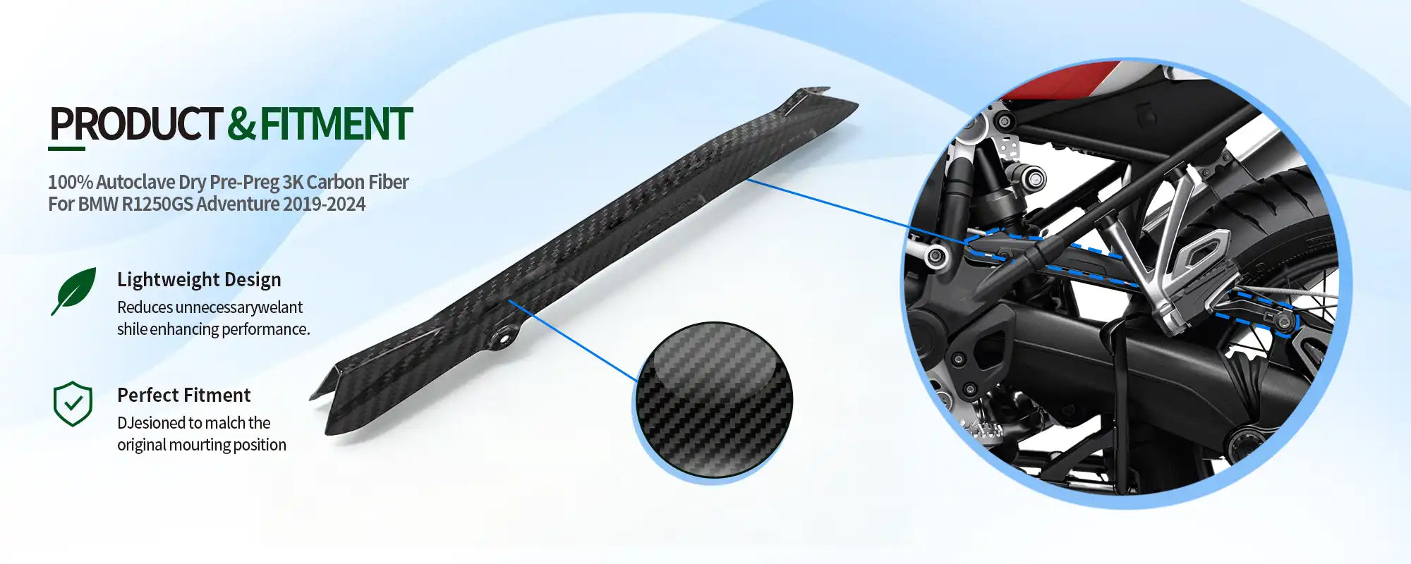 Carbon Fiber Brake Pipe Cover for BMW R1250GS Adventure 2019-2024 - 2x2 Twill Glossy
